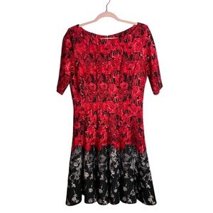 Gabby Skye red black floral fit flare dress